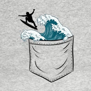 Japanese Wave in Pocket | Shortboard Surfer T-Shirt